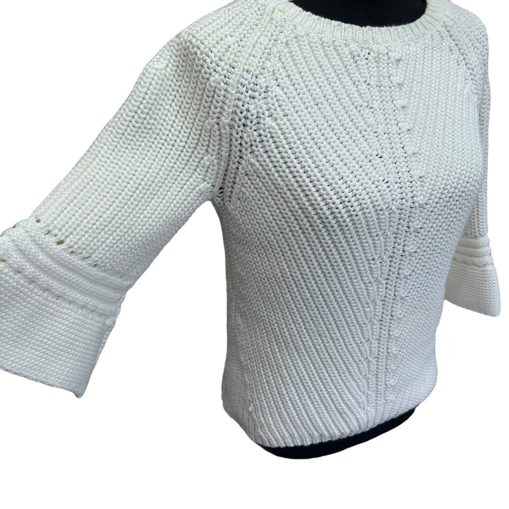 Anthropologie Sweater Women's‎ Small Rosie Neira White Cotton Knit Bell Sleeves - Picture 3 of 8